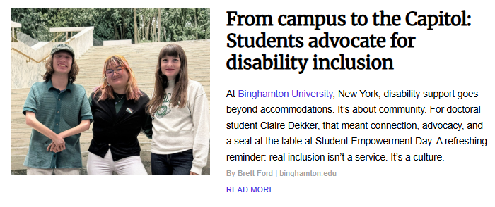 This article follows doctoral student Claire Dekker and other students at Binghamton University. It explores their efforts during Student Empowerment Day to shift the perspective of disability support from mere "accommodations" to a genuine culture of community and inclusion.